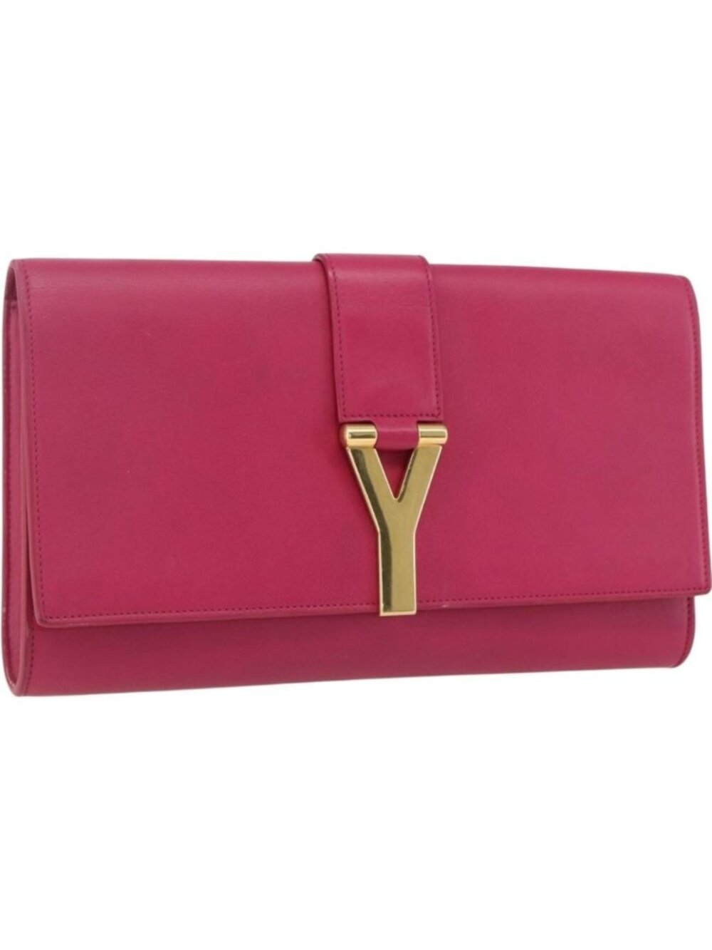 SAINT LAURENT Y Line Clutch Bag Leather Pink Gold 311213